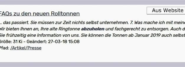 Mags AöR lässt Anfang 2019 Ringtonnen nun doch nicht abholen